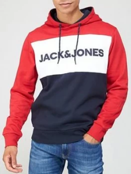 Image of Jack & Jones Colour Block Logo Hoodie - Red