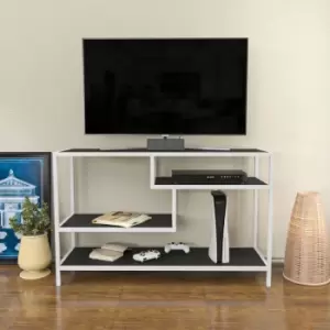 Image of Decorotika - Robins 120 Cm Wide industrial tv Stand, tv Console, tv Unit With Open Shelves Metal For Living Room, Hallway - White And Grey Colour