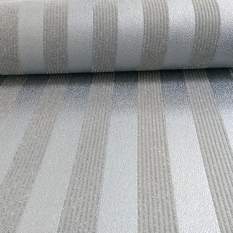 Image of NO BRAND No Brand - Silver Black Stripe Wallpaper Stripey Striped Glitter Sparkle Embossed Feature 273260