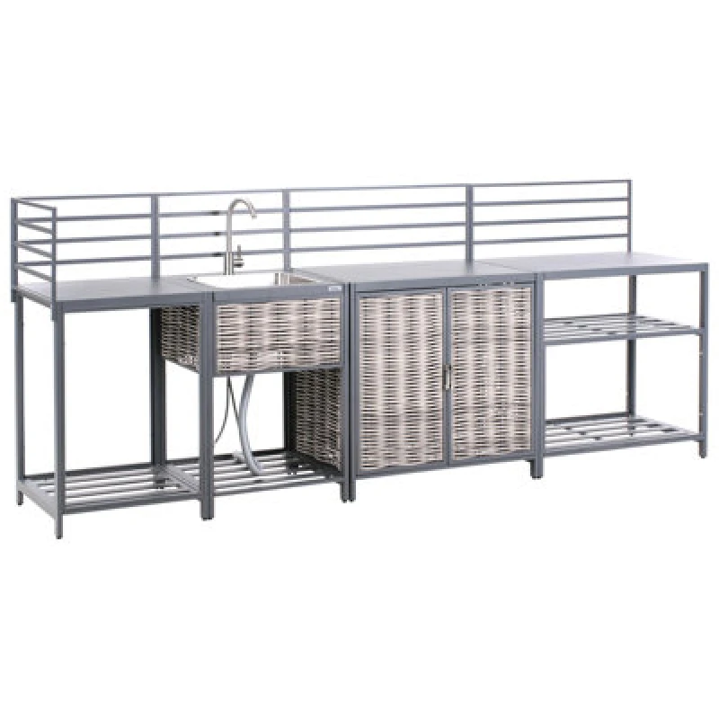 Image of Beliani 4 Piece Outdoor Kitchen Set With Sink Mirador Pe Rattan Grey