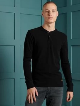Image of Superdry Micro Texture Henley Top - Black Size M Men