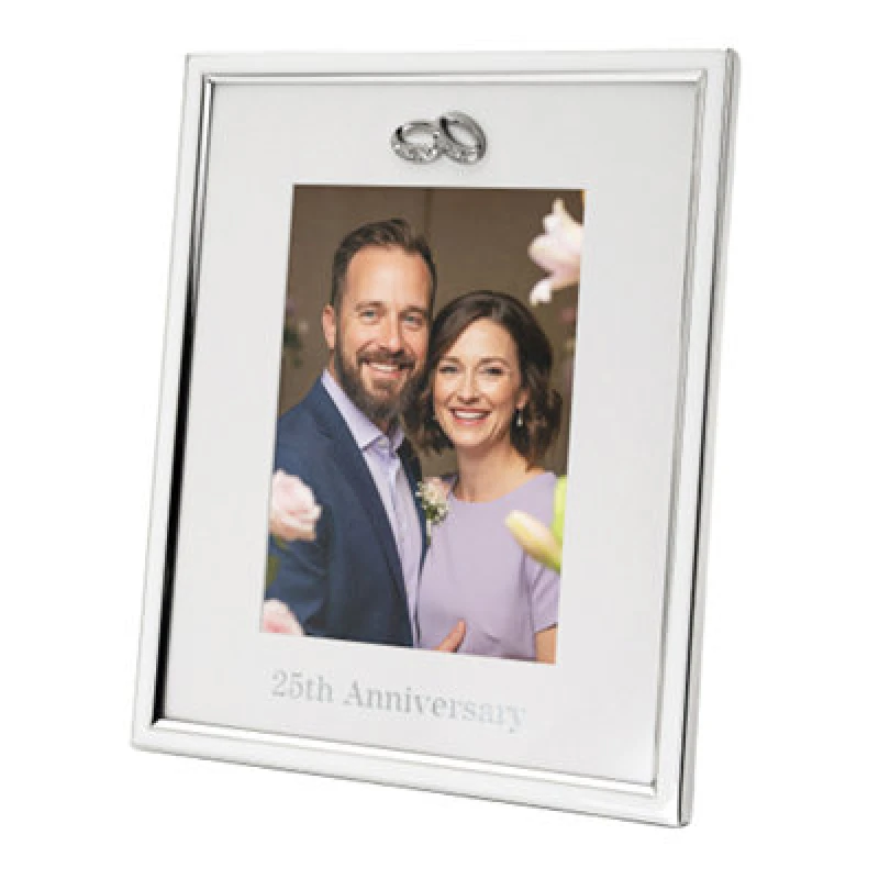 Image of Happy Homewares 25Th Anniversary 5X7 Silver Frame With Diamante Rings