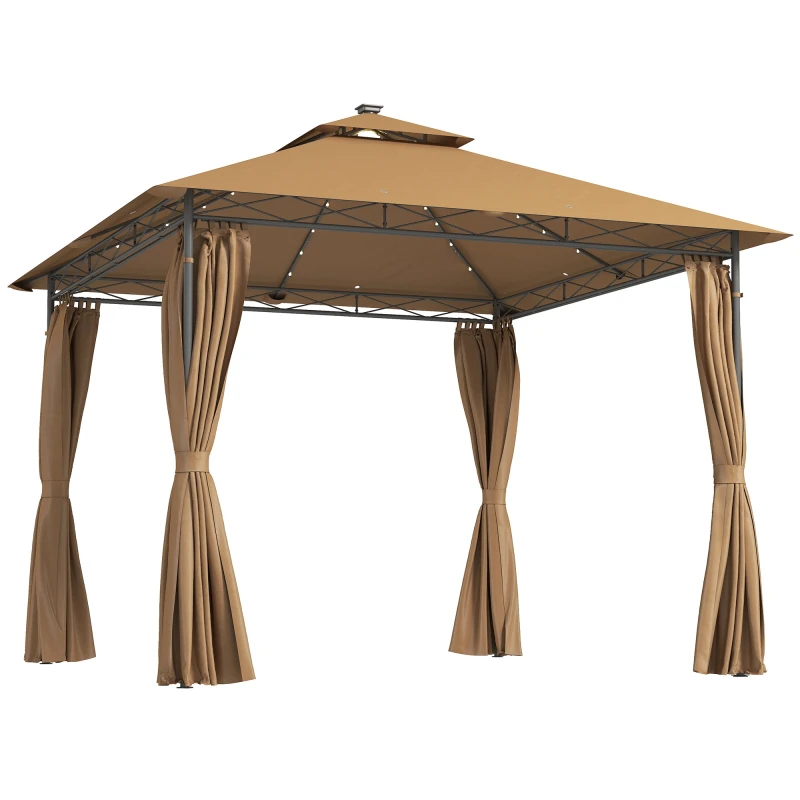 Image of Outsunny 3 x 3m Double Roof Outdoor Gazebo with Curtains, Brown, Brown 84C-590V00BN