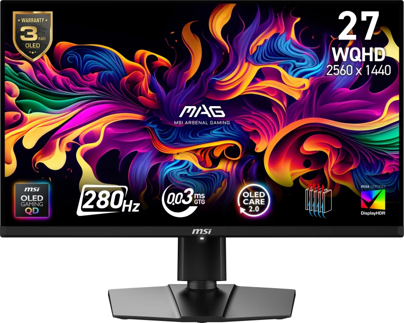 Image of MSI MAG 271QP QD-OLED X28 26.5" Wide Quad HD 280Hz OLED Gaming Monitor - Black