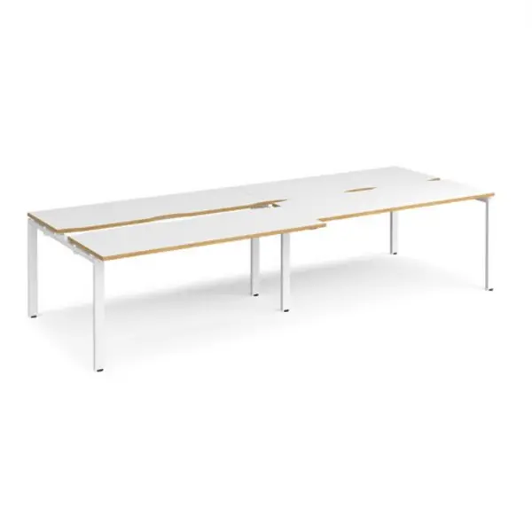 Image of Adapt Bench Desk 4 Person Rectangular Desks 3200mm With Sliding Tops White/Oak Tops With White Frames 1200mm Depth Adapt White/Oak STE3212-WH-