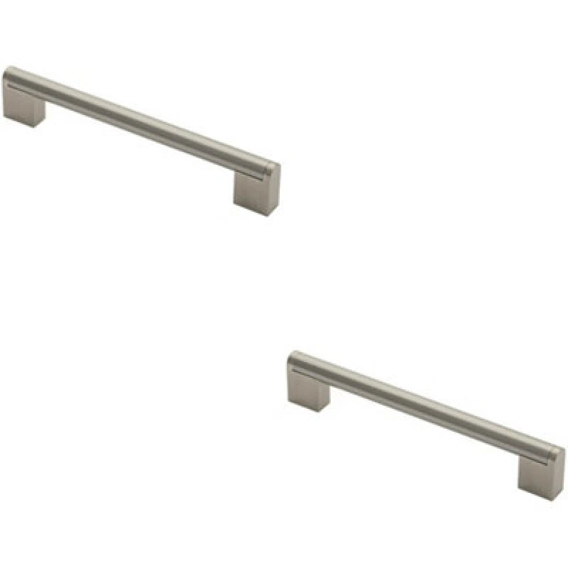 Image of Loops 2x Round Bar Pull Handle 200 x 14mm 160mm Fixing Centres Satin Nickel & Steel Metallics unisex