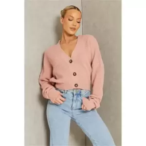 Image of I Saw It First Blush Pink Waffle Knit Contrast Button Cardigan - Pink