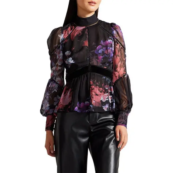 Image of Ted Baker Ladder Lace Floral Top - Black 8