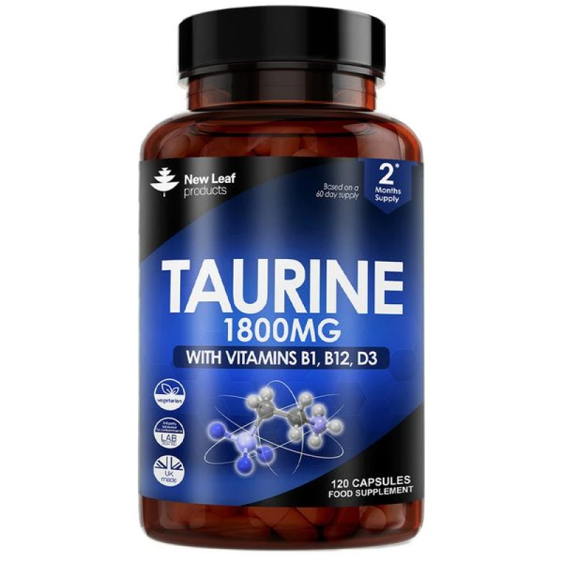 Image of New leaf health Taurine Supplement - 1800mg Taurine Capsules + Vitamins B1, B12 & D3 - 120 Fill Blue unisex