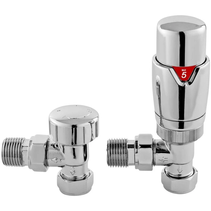 Image of NUIE Nuie - Hudson Reed Luxury Angled Thermostatic Radiator Valves Pair - Chrome HT315