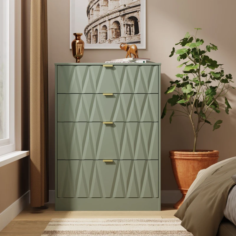 Image of Welcome Furniture Ready Assembled Las Vegas 4 Drawer Deep Chest In Reed Green LVF050RGRG