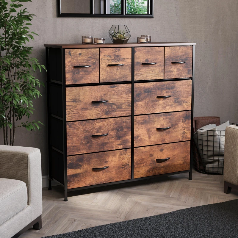 Image of Lassic Chorley 10 Drawer Fabric Storage Chest UKFR Rustic Brown unisex 10 Drawer