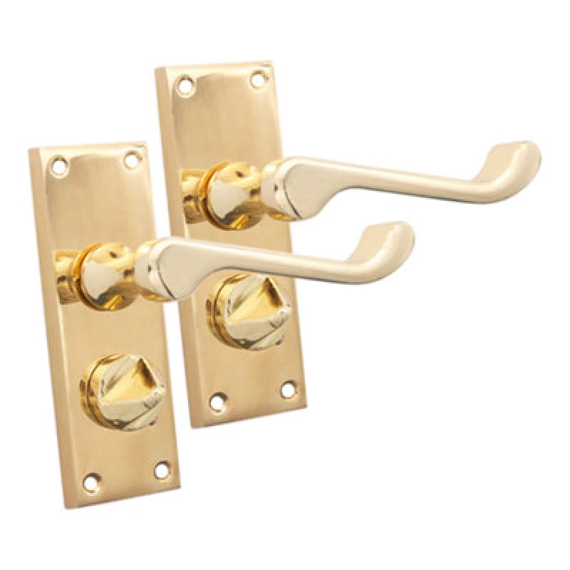 Image of Spira Brass Victorian Scroll Privacy Lever Handle 115mm Polished Brass