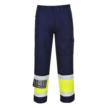 Image of Modaflame Mens Flame Resistant Hi Vis Trousers Yellow / Navy Medium 34"