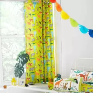 Image of Little Furn. Jungletastic Ringtop Eyelet Curtains (pair) Cotton Polyester Multicoloured