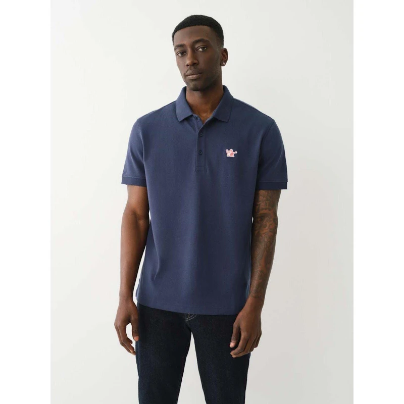 Image of True Religion Mens Patched Logo Short Sleeve Polo Shirt Dress Blue male M