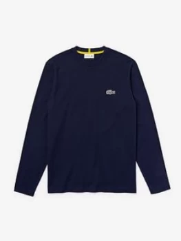 Image of Lacoste X National Geographic Zebra Croc Long Sleeve T-Shirt - Navy/Blue
