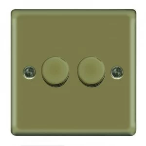 Image of Wickes Dimmer Switch 2 Gang 2 Way 400W Pearl Nickel Raised Plate