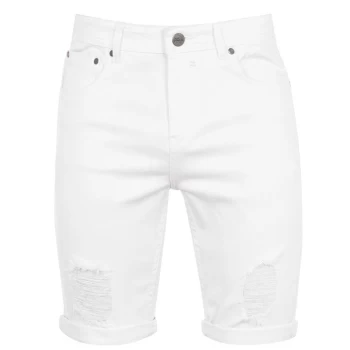 Image of Fabric Denim Shorts Mens - White