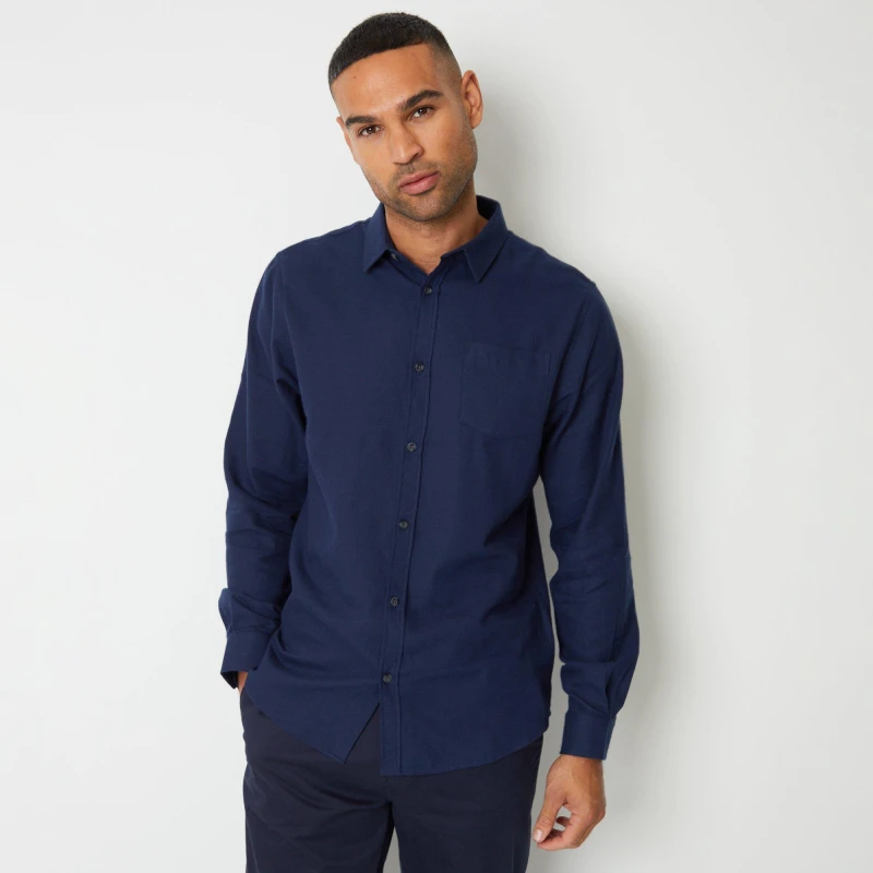 Image of Threadbare Brushed Cotton Long Sleeve Flannel Shirt - Blue Blue S