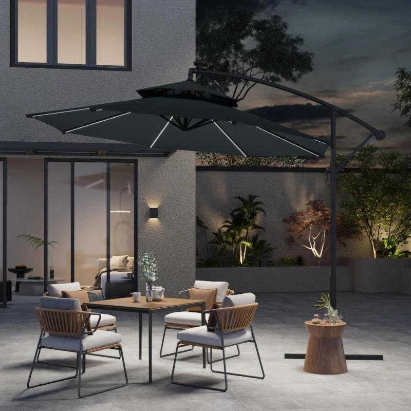 Image of Breeins Outdoor Double-Top Cantilever Parasol with Light - Black L