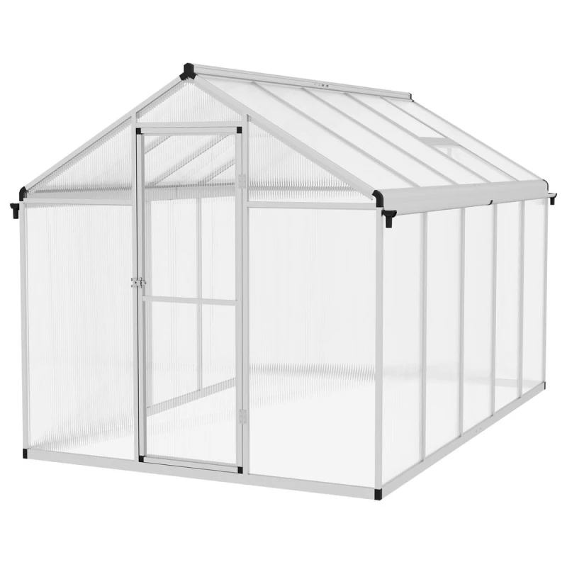 Image of Outsunny 10x6ft Aluminium Greenhouse with Door Window Galvanised Base PC Panel, Clear 845-243V05SR