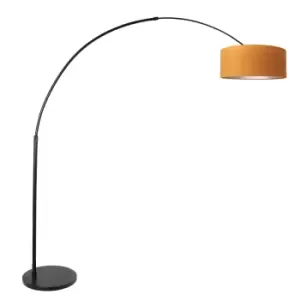 Image of Sparkled Light Arc Floor Lamp Black Matt, Velor Gold