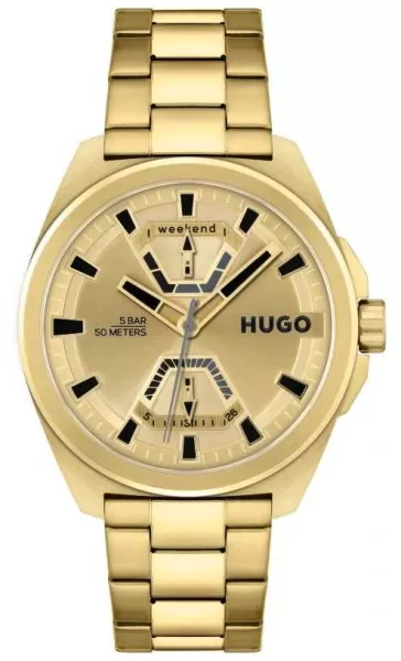 Image of HUGO 1530243 Mens #expose Gold Dial Gold Stainless Watch