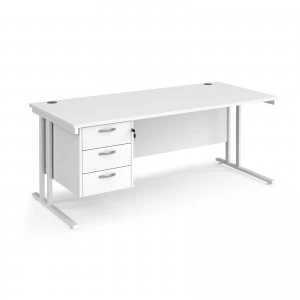 Image of Maestro 25 WL Straight Desk With 3 Drawer Pedestal 1800mm - White cant