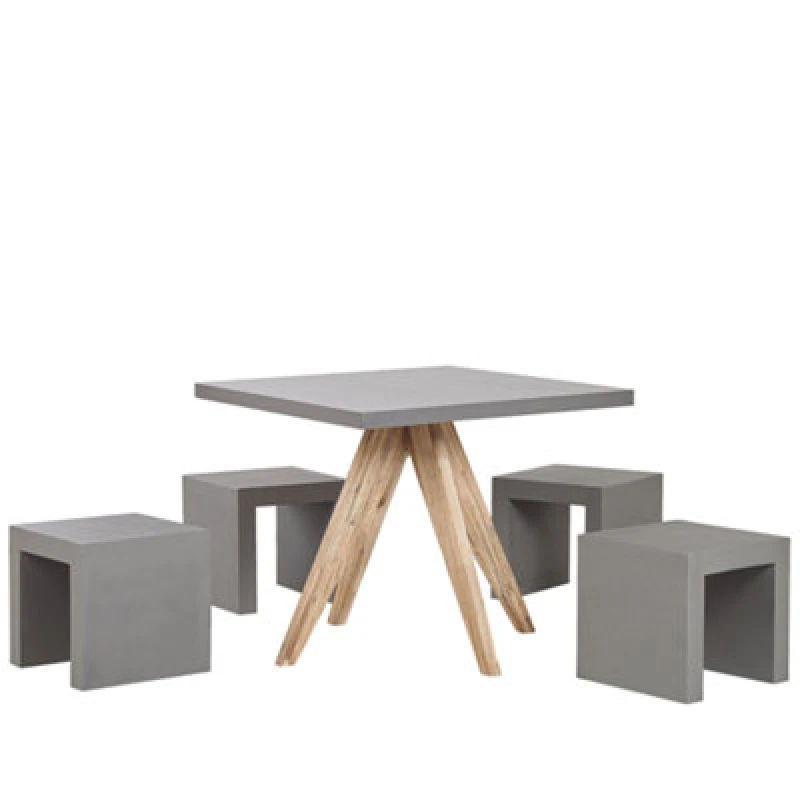 Image of Beliani Garden Dining Set With Stools 4 Seater Olbia/taranto Concrete Grey