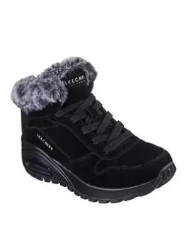 Image of Skechers Uno Rugged Faux Fur Sneaker Ankle Boots, Black, Size 4, Women