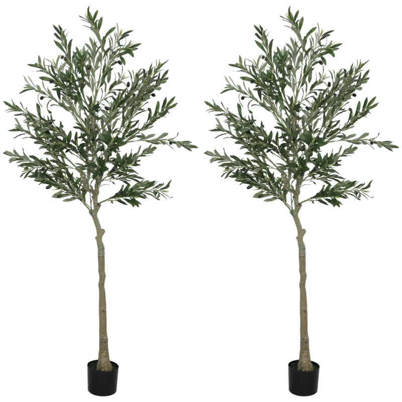 Image of HOMCOM 2 Pack Indoor Artificial Plants, Faux Potted Silk Olive Trees, 180cm, Green 830-939V05GN