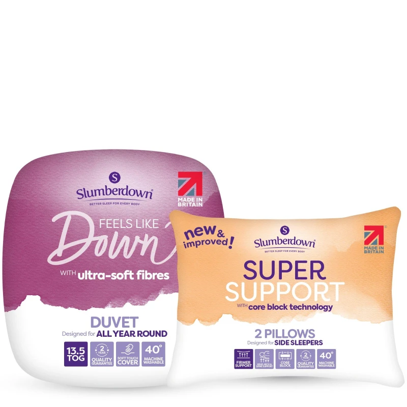 Image of Slumberdown Feels Like Down Duvet 2 Super Support Pillows 13.5 Tog unisex Double