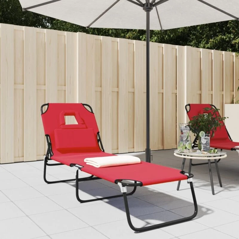 Image of VIDAXL Folding Sun Lounger Red Oxford Fabric&Powder-coated Steel Vidaxl 360177