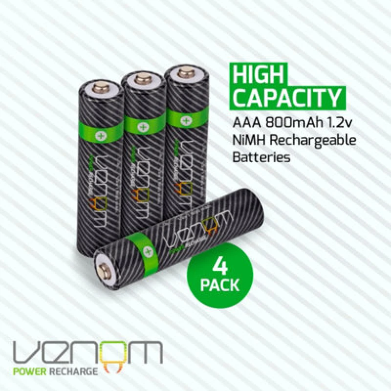 Image of Venom Rechargeable AAA Batteries - High Capacity 800mAh (4-Pack) Black unisex