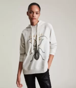 Image of AllSaints Womens Chasma Lucia Hoodie, Ivory White, Size: M