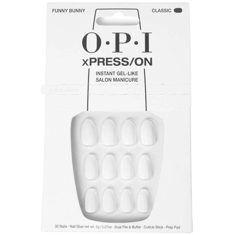 Image of OPI xPRESS/ON White Press On Nails Gel-Like Salon Manicure - Funny Bunny