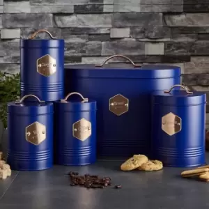 Image of Neo Direct Navy Blue Retro Inspired Sleek Matt & Copper 5 Piece Kitchen Canister Set