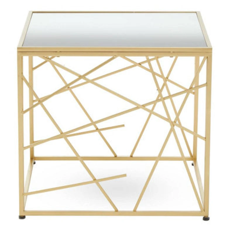 Image of Premier Housewares Farran Gold Finish Side Table With Mirror Top Gold