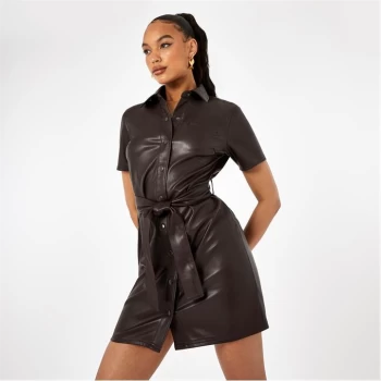 Image of Firetrap PU Mini Shirt Dress - Chocolate