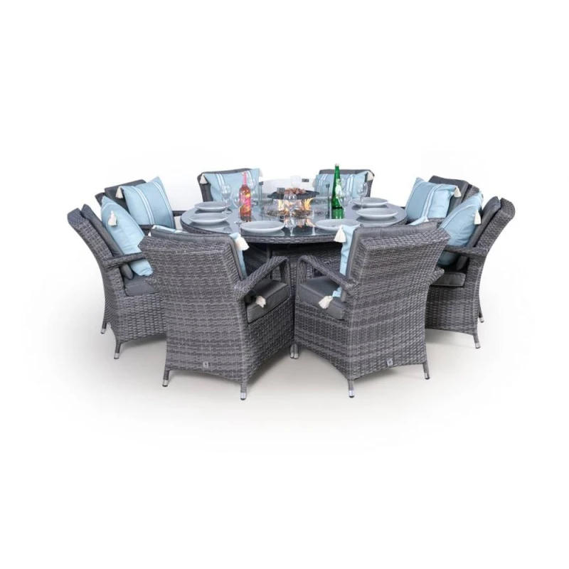 Image of Thats Furniture Arizona Fire Pit 8 Seater Round Rattan Dining Set in Grey Grey Unisex
