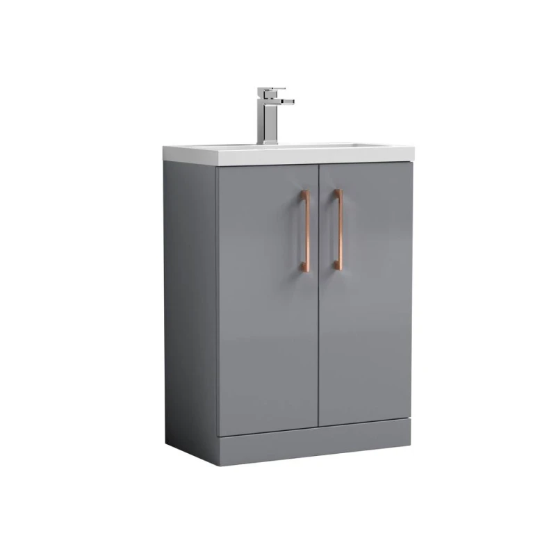 Image of Balterley Bathroom Vanity Basin Unit, Copper Handles, 600mm, Satin Grey Grey Unisex