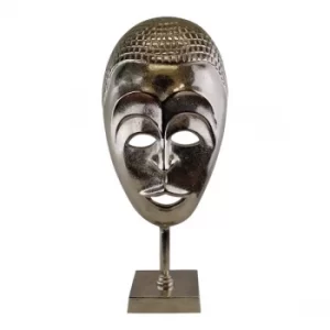 Image of Silver Metal Tribal Mask Sculpture