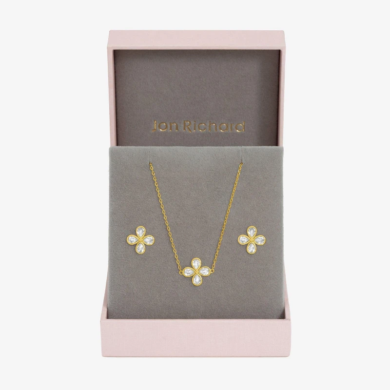 Image of Jon Richard Gold Plated Crystal Flower Bridal Set - Gift Box Jewellery Sets One Size Gold 73790910000