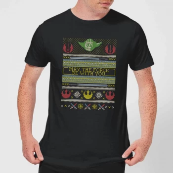 Image of Star Wars May The force Be with You Pattern Mens Christmas T-Shirt - Black