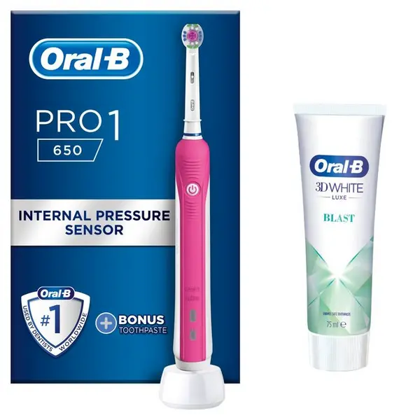 Image of Oral B Pro 1 650 Pink 3D White Electric Toothbrush
