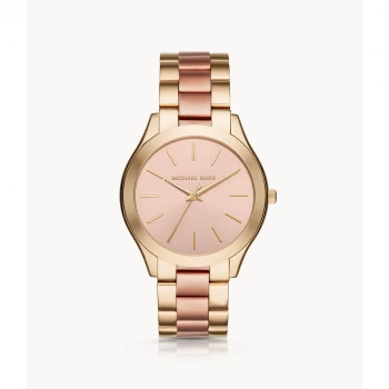 Image of Michael Kors Womens Slim Runway Three-Hand Two-Tone Stainless Steel Watch - Two Tone