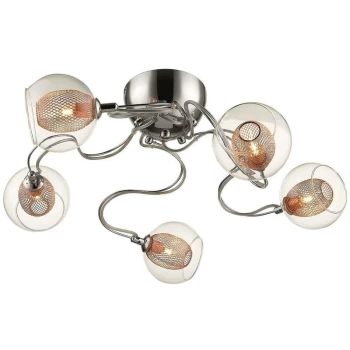 Image of Spring Lighting - 5 Light Flush Multi Arm Mesh Ceiling Light Chrome, Copper, G9