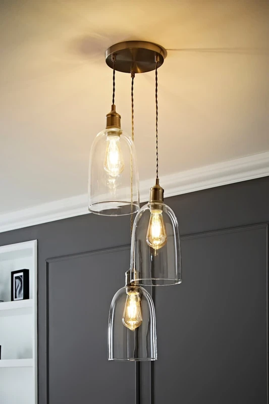 Image of ValueLights ValueLights Kira Glass Cloche Dome 3 Drop Cluster Ceiling Pendant Light in Silver Silver One Size Unisex 5059406062674