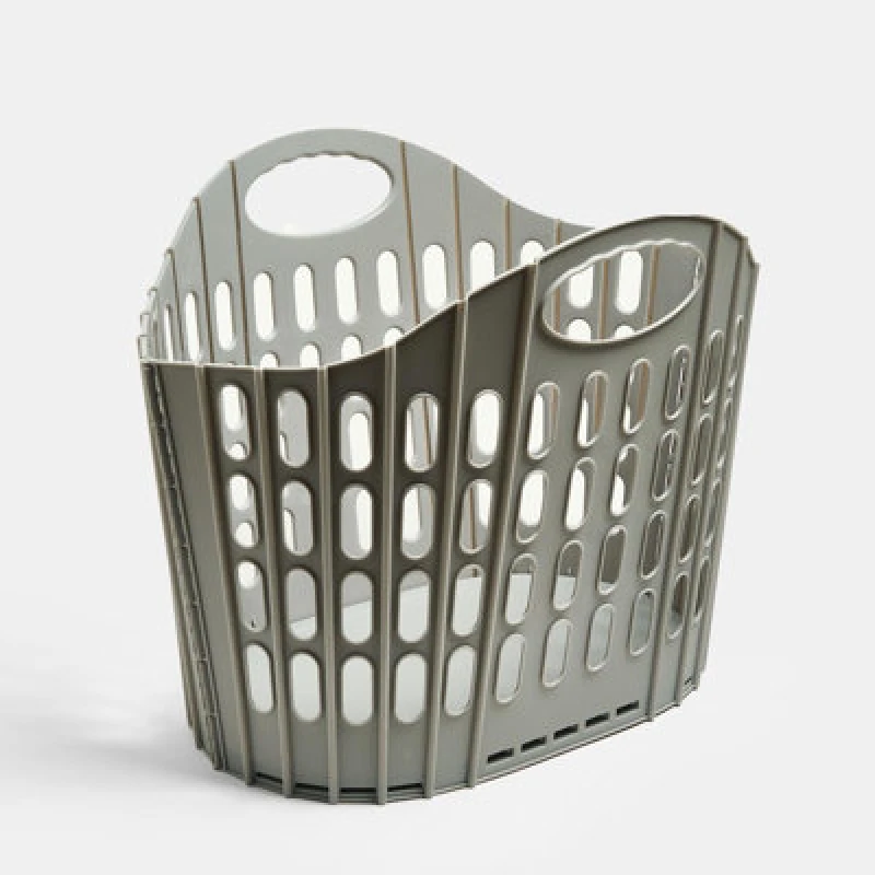 Image of OHS OHS Foldable Plastic Laundry Basket Storage with Handles in Grey Grey One Size Unisex 5027434234868